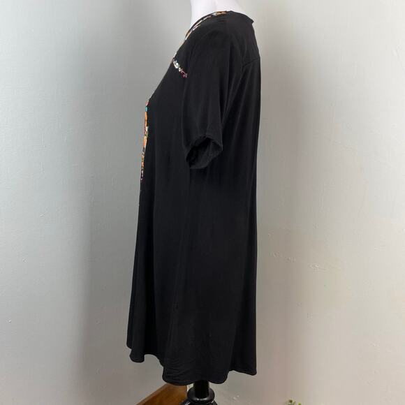 Umgee Black Colorful Floral Embroidered A-Line Tee Dress Medium - Picture 7 of 9